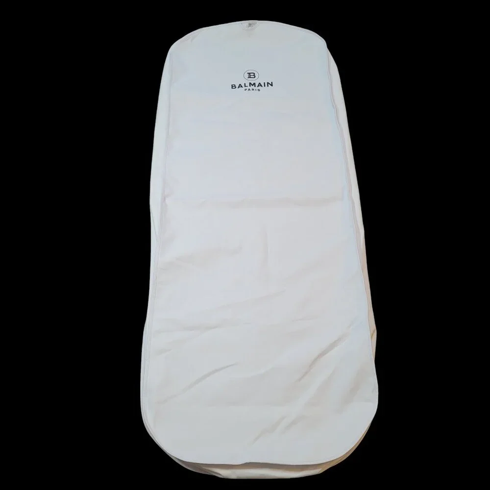 Balmain Garment Bag Gown White Black Logo Gold Tone Exposed Zipper 62.5 x 23 in - Picture 13 of 13
